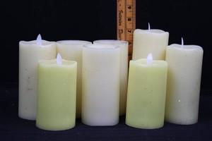 Flameless LED Pillar Candles - White & Pale Green (Lot of 8)