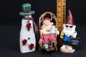 Christmas Figurine Mixed Lot - Snowman, Santa & Gnome (3 Pieces)