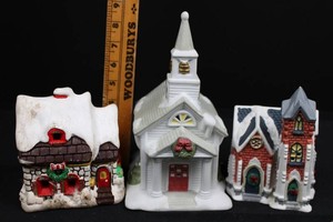 Vintage Village Square Christmas Village Buildings (Lot of 3)