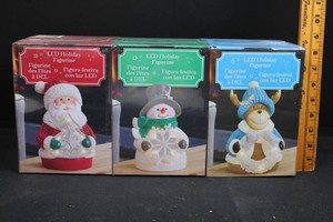 LED Holiday Figurines - Santa, Snowman & Reindeer (Lot of 3)