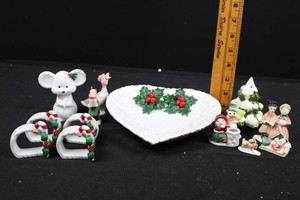 Christmas Porcelain Figurines, Dish & Napkin Holders Mixed Lot (Lot of 12)