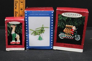 Hallmark Keepsake Christmas Ornaments - Reindeer, Helicopter & Motorcycle (Lot of 3)