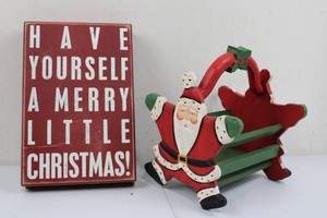 Christmas Decor Mixed Lot - Santa Sleigh & Merry Christmas Sign (2pc)