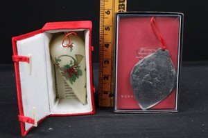 Wendell August Forge Christmas Ornaments - Santa & Floral (Lot of 2)