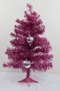 Pink Tinsel Tabletop Christmas Tree With Silver Ornaments 25H