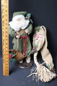 Rustic Santa Figurines & Hanging Holiday Decor (Lot of 2)