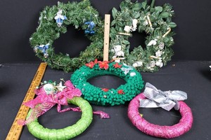 Assorted Christmas Holiday Wreaths With Bows & Ornaments (Lot of 5)
