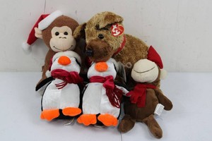 Ty Classic Dog, Holiday Jungle Buds Monkey & Penguin Plush Mixed Lot