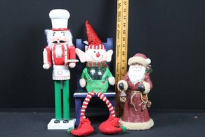 Christmas Decor Mixed Lot - Nutcracker, Snowman Container & Santa
