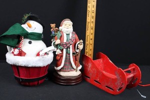Christmas Decor Mixed Lot - Snowman, Santa & Red Sleigh
