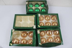 Vintage Glass Christmas Ornaments With Crowns - 5 Boxes, 28pc