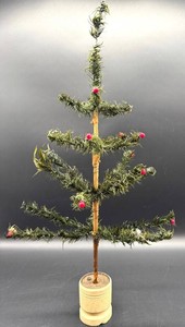 Vintage German Turkey Feather Tree With Wood Base - 26