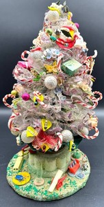 Vintage Kitsch Mixed-Media Decorated Christmas Tree Assemblage