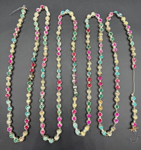 Vintage 9ft Multicolor Glass Christmas Garland Bead Strand With Floral Motifs