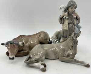 Lladro Shepherd, Donkey & Cow Figurines #20C (Lot of 3)