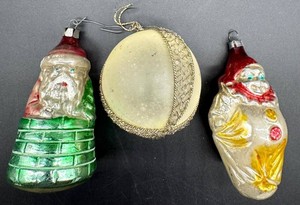 Vintage Glass Christmas Ornaments - Santa, Snowman & Round (Lot of 3)