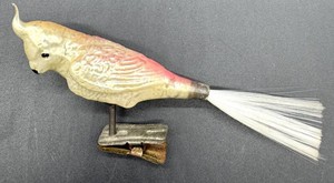 Vintage Glass Bird Clip-On Ornament With Spun Glass Tail