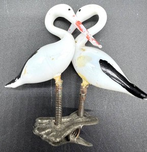 Vintage Glass Cranes Bird Clip on Ornament