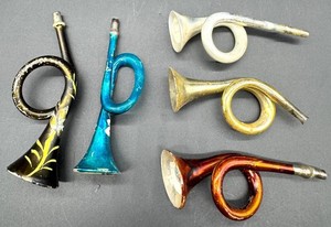 Vintage Glass French Horn Ornaments - 5-Piece Group