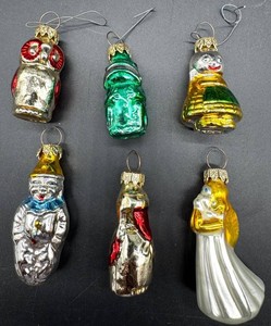 Vintage Glass Christmas Feather Tree Ornament Assortment (Lot of 6) including West Germany