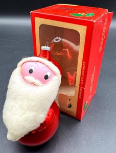 Vintage Holly Jolly Santa Claus Glass Ornament in Original Box