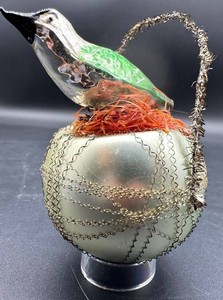 Vintage Antique Germany Decorative Bird Nest Ornament With Hanging Loop
