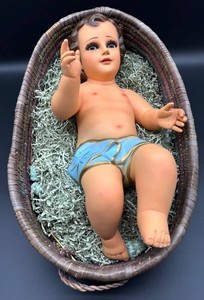 Vintage 16 Infant Jesus Doll in Woven Basket