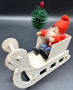 Vintage Santa in Sleigh Christmas Figurine With Tree - German