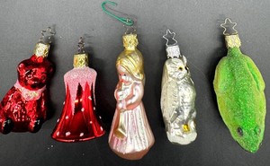Vintage Inge Glas Assorted Glass Christmas Ornaments - 5-Piece Set