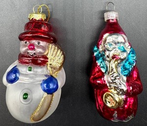 Vintage Glass Snowman & Santa Christmas Ornaments (Lot of 2) including West Germany