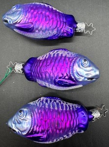 Inge Glas Iridescent Purple Fish Christmas Ornaments 4in (Lot of 3)
