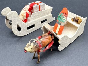 Vintage Christmas Santa Sleigh and Reindeer Display - Germany