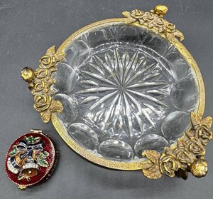 Ornate Cut-Glass Cherub Dish & Monet Jeweled Enamel Trinket Box Mixed Lot