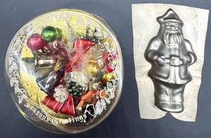 Vintage Christmas Corsage in Original Container & Santa Chocolate Mold Mixed Lot