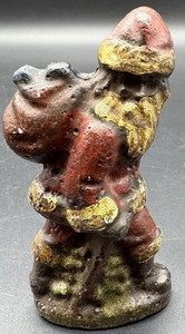 Vintage Metal Santa Claus Figurine - 5 in Red Gold Green Finish