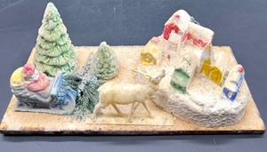 Vintage Christmas Santa Reindeer Winter Diorama - 12 X 5 in