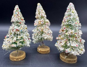 Vintage Japan Bottle Brush Christmas Trees 4in (Lot of 3)