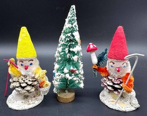 Vintage Christmas Japan Gnome Figures & Bottle-Brush Tree Mixed Lot