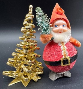 Vintage Christmas Santa Figure & Gold Foil Tree Decorations Mixed Lot