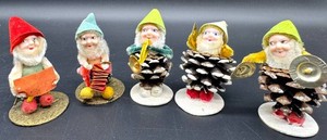 Vitnage Japan Pinecone Elf Figurines With Musical Instruments (Lot of 5)