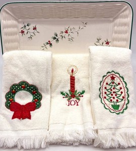 Pfaltzgraff Holly Platter & Embroidered Christmas Hand Towels Mixed Lot