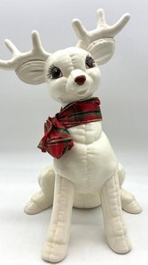Vintage Ceramic Deer Figurine With Plaid Scarf