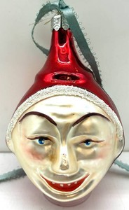 Vintage 1990 Christopher Radko Clown Glass Christmas Ornament
