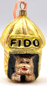 Christopher Radko Fido Dog Face Glass Christmas Ornament