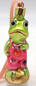 Christopher Radko Froggie Child With Pink Overalls Ornament