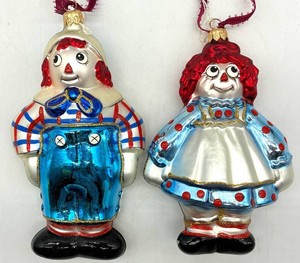 Kurt Adler Polonaise Raggedy Ann & Andy Glass Ornaments (Lot of 2)