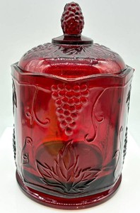 Vintage Indiana Glass Carnival Glass Jar With Cover - Ruby #1