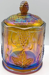 Vintage Indiana Glass Carnival Glass Jar With Cover - Marigold #1