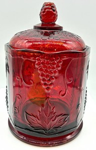 Vintage Indiana Glass Carnival Glass Jar With Cover - Ruby #2