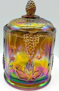 Vintage Indiana Glass Carnival Glass Jar With Cover - Marigold #2